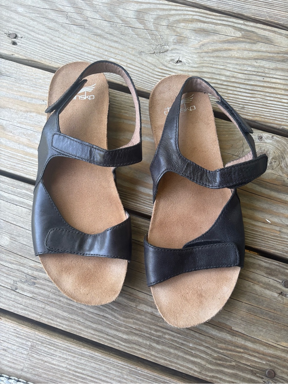 Dansko Ronda Women's Black Leather Slingback Sandals Hook & Loop EU 40 US 10